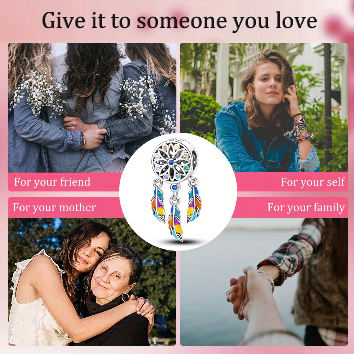 925 Sterling Silver Bohemian Dream Catcher Dangle Charm