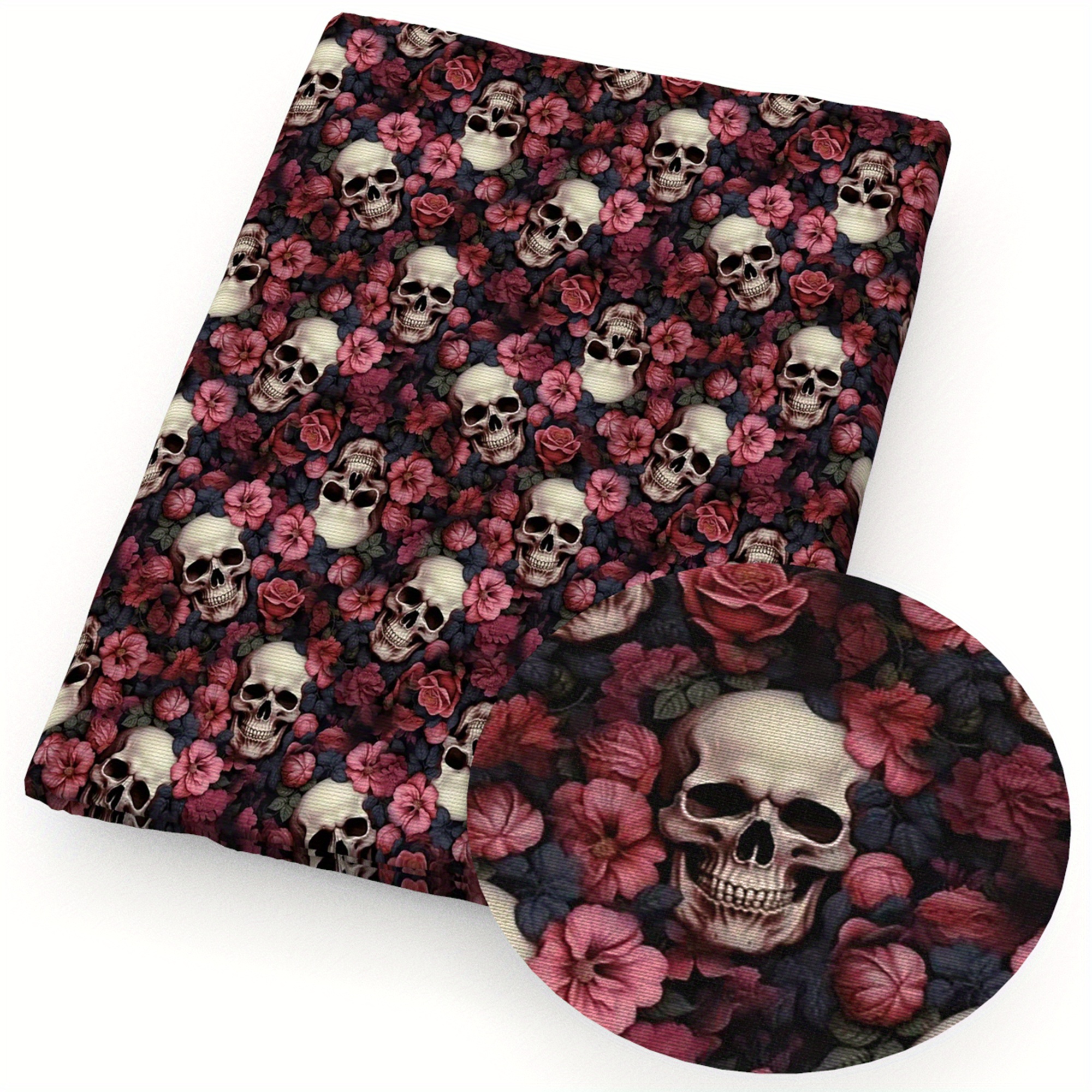 1pc Halloween And Roses Printed Polyester Fabric, 50x145cm, Hand Wash Only, Striped Pattern, Precut For Quilting, Sewing, Needlework, Diy Crafts, 105g/m²