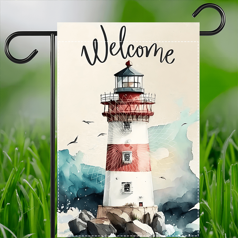 

Double-sided Waterproof Polyester Lighthouse Garden Flag - 12x18 Inch Outdoor Welcome Banner For Yard, Patio, Marina, Coastal Decor - No Electricity Needed