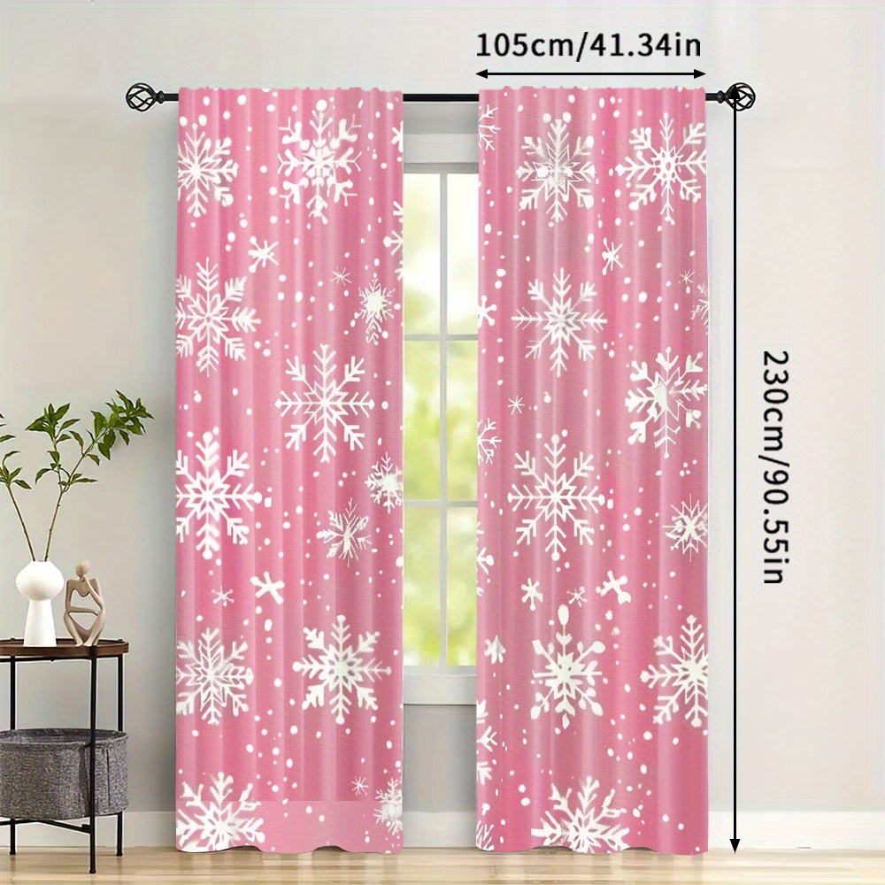 TEMU Festive Christmas Curtains: 2 Pieces Of Pink Snowflake Pattern Curtains For Bedroom, Office, Kitchen, Living Room, And Study - Perfect For Holiday Decorating