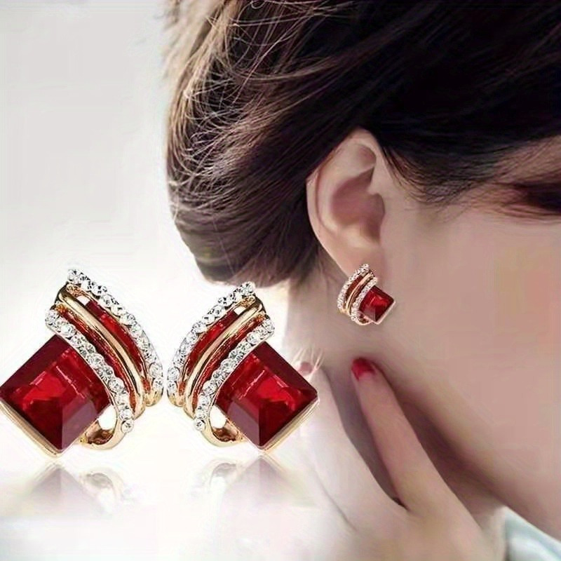 

1 Pair Luxurious Elegant Fashion Inlay Shiny Zirconia Geometry Stud Earrings Women Party Jewelry