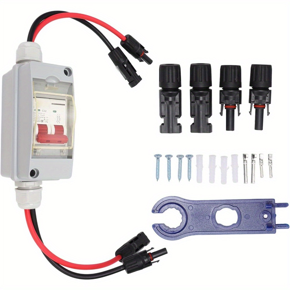 

Circuit Breaker Solar Panels 30 Disconnect Switch, Mcb 2p Dc 500v 32a Disconnect Switch With Ip65 Distribution Box, Outdoor Miniature Breaker Box (with Cable And Pv Connector)