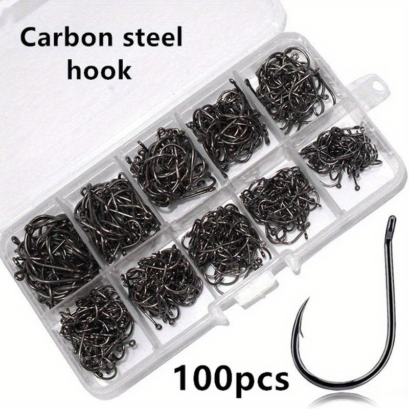 100pcs/box Fish Hooks #3~#12 High Carbon Steel Hooks, Hooks