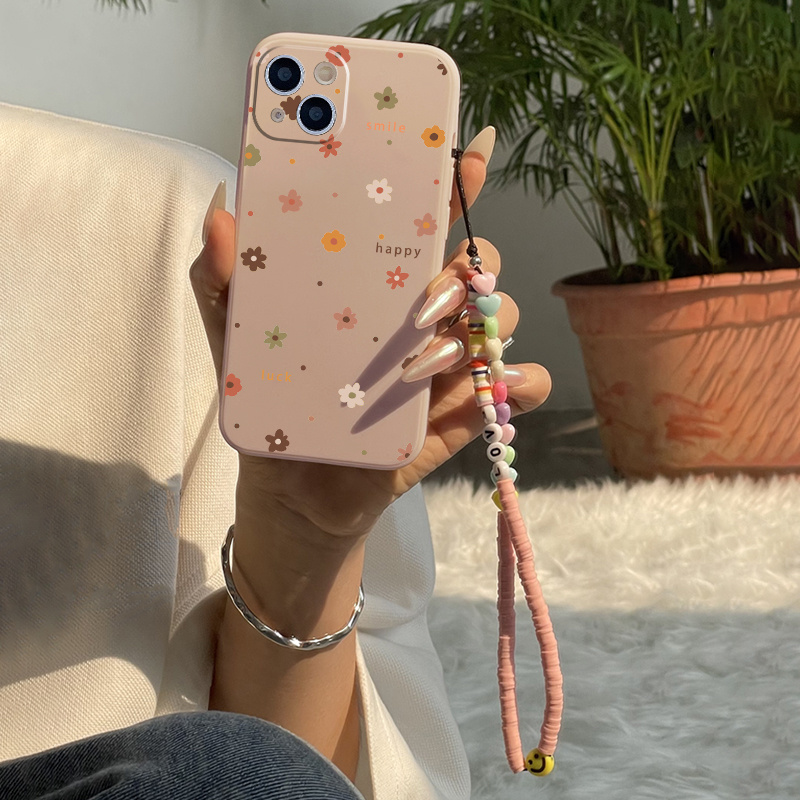 TEMU Luxury Silicone Lanyard Holder Phone Case Pattern Autumn Flower For Iphone 15 14 11 Pro Max Xr Xs 8 7 Plus 2020 Se Shockproof Soft Bumper Hard