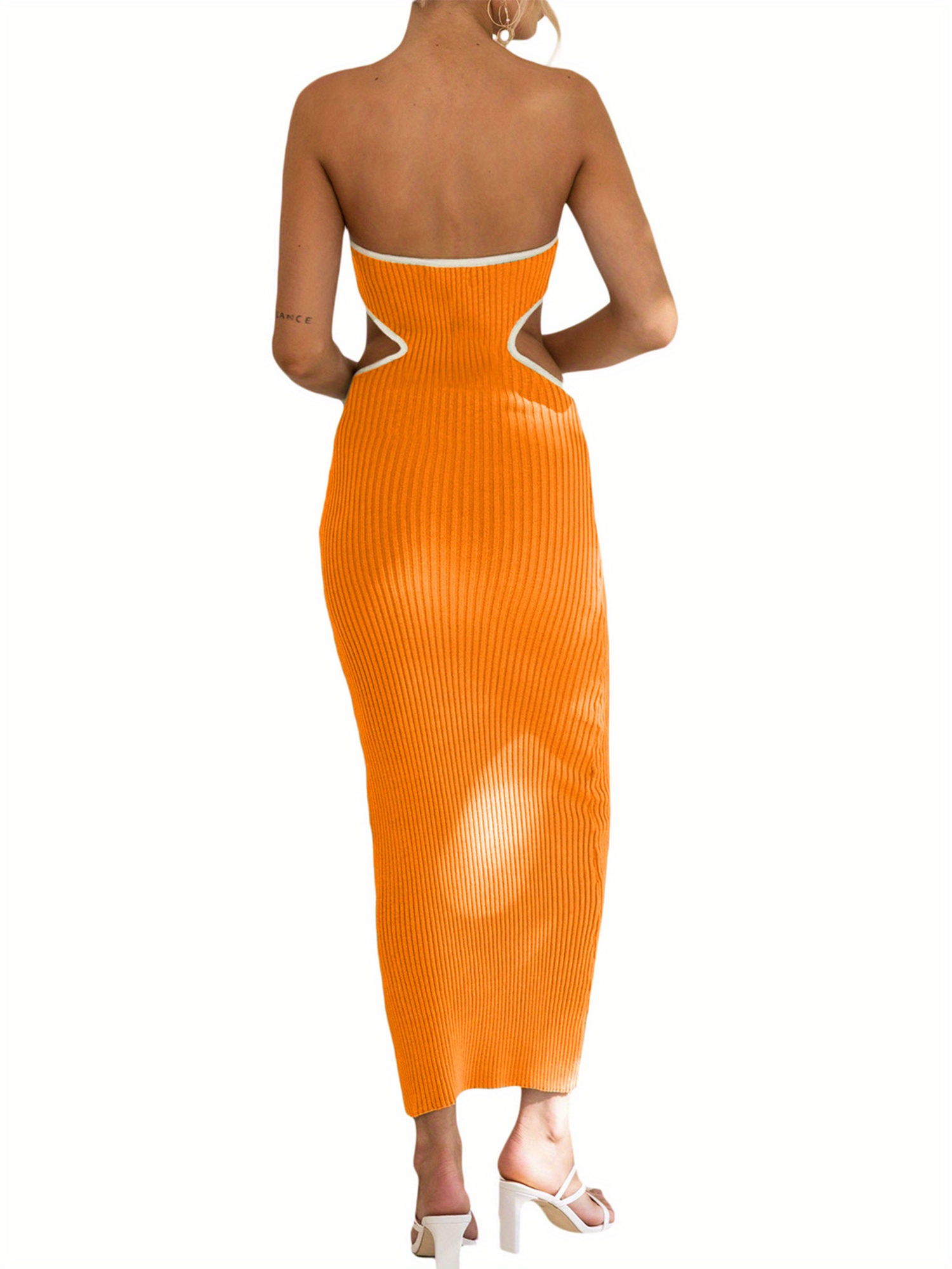 white christmas dresses Women's Orange Midi Dress Ribbed Cut Out main image 1