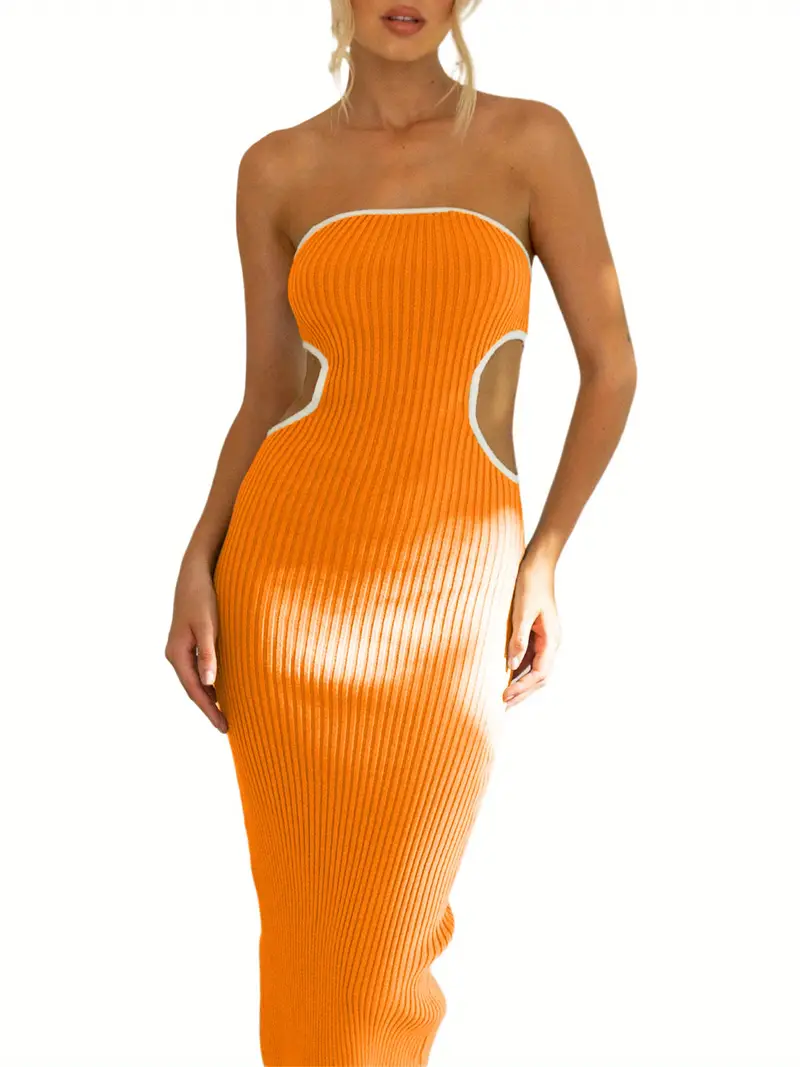 womens bodycon tube dress strapless side cutout contrast - Temu womens bodycon tube dress strapless side cutout contrast - Temu