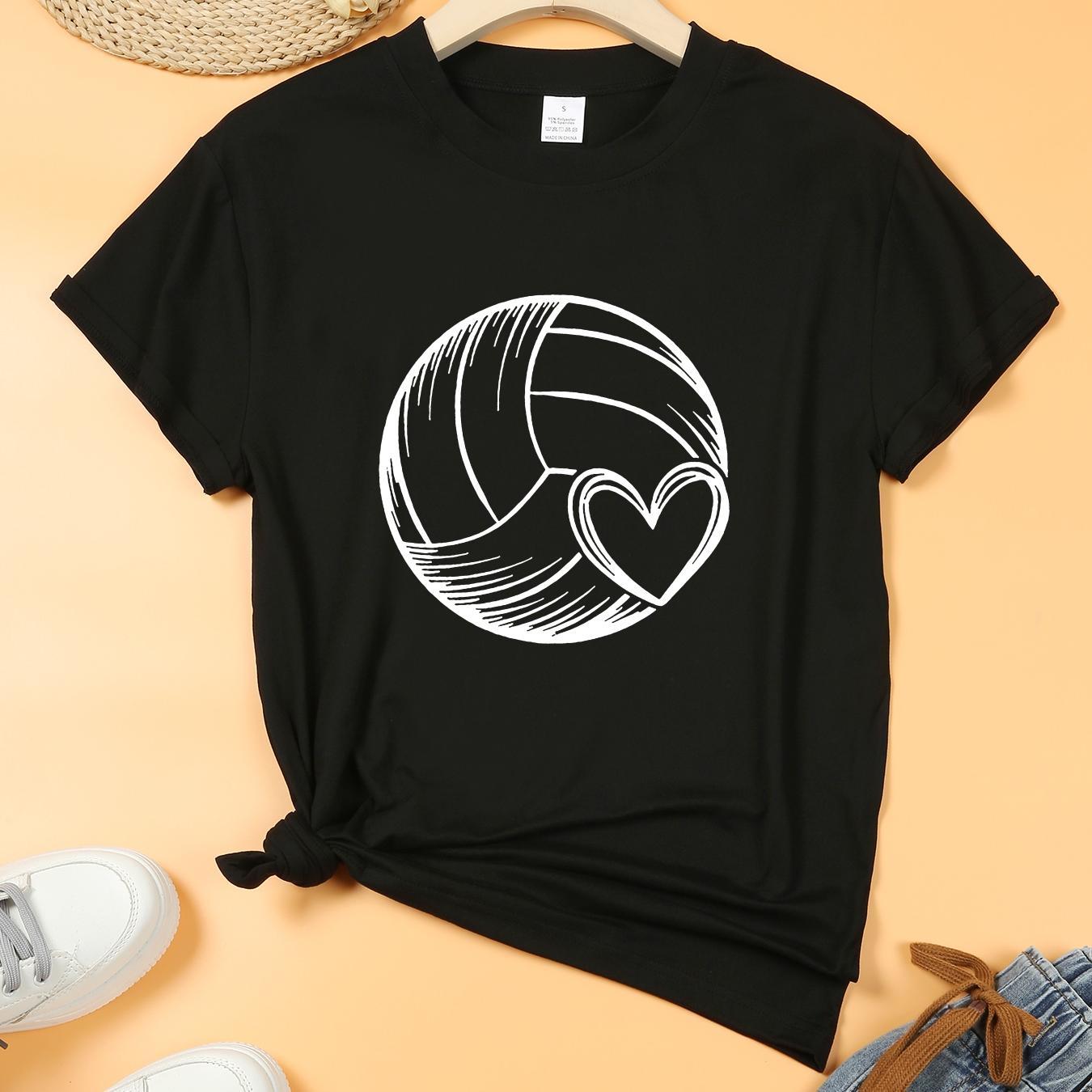 

Women's Sports Short Sleeve T-shirt, Comfortable And Stylish, For Sports And Daily Life, Volleyball Pattern