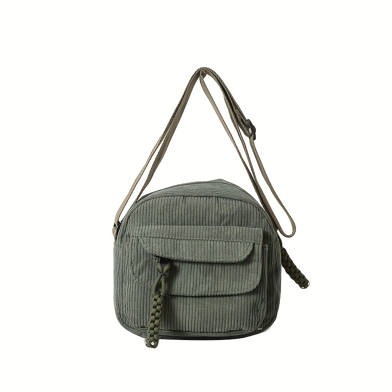TEMU Solid Color Casual Crossbody Bag, Zipper Crossbody Bag, Corduroy Adjustable Shoulder Strap Single Shoulder Bag