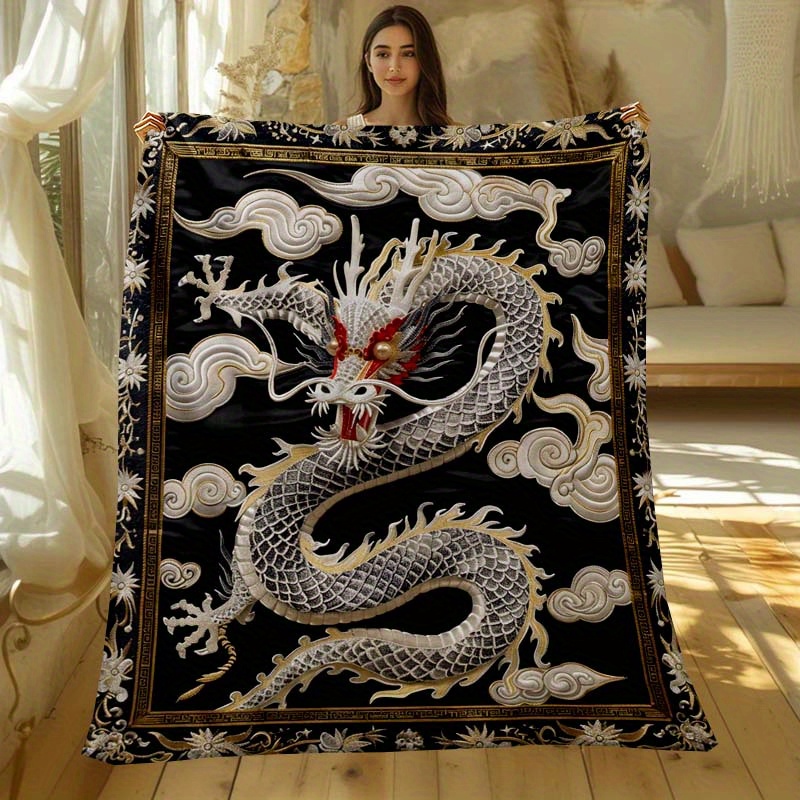 

Couverture en peluche imprimée 3D Dragon Fil d'or : Douce et confortable, convient pour les voyages, le bureau, la décoration intérieure et comme cadeau polyvalent pour toutes les saisons.