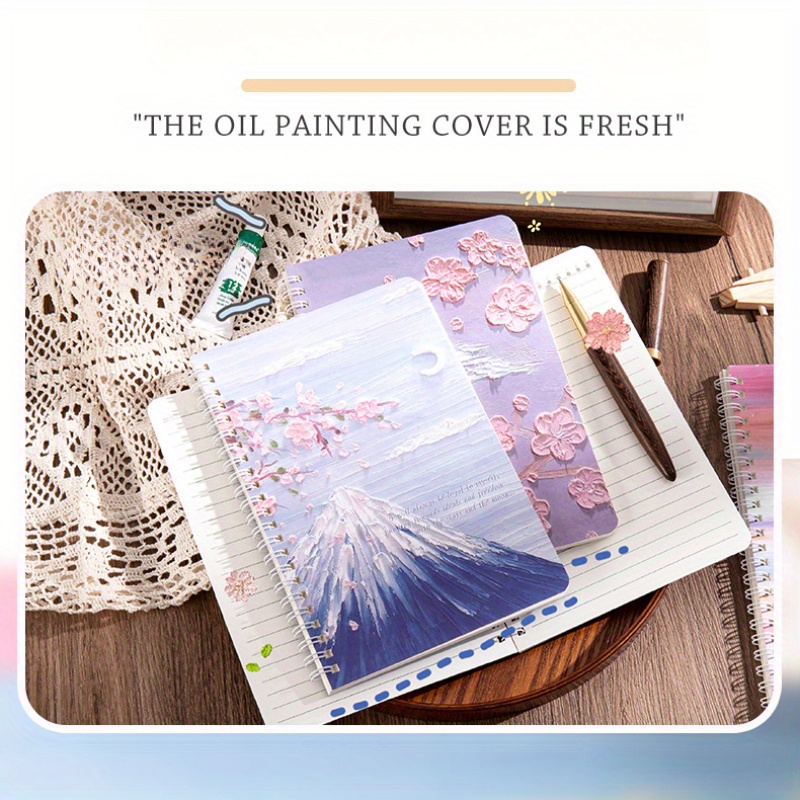 

1pc A5 Creative Ins-style Subject Notebook With Oil Painting Cover, Uncoated Finish, Plain Ruling, High Aesthetic Thickened Coil Notebook, Stationery Binder Journal