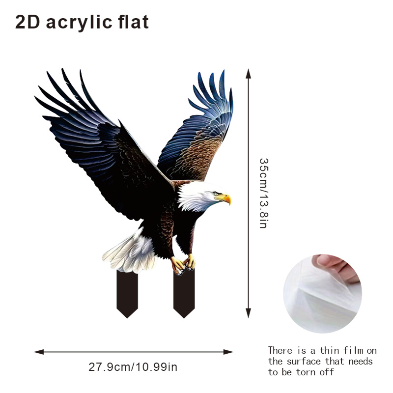 TEMU Art Deco Style Eagle Garden Stake Decor, 1pc Animal Theme Acrylic Garden Decorative Stake, No Electricity Required, Floor Mounted For Outdoor Lawn Art, Ideal For Decoration - Plastic Construction