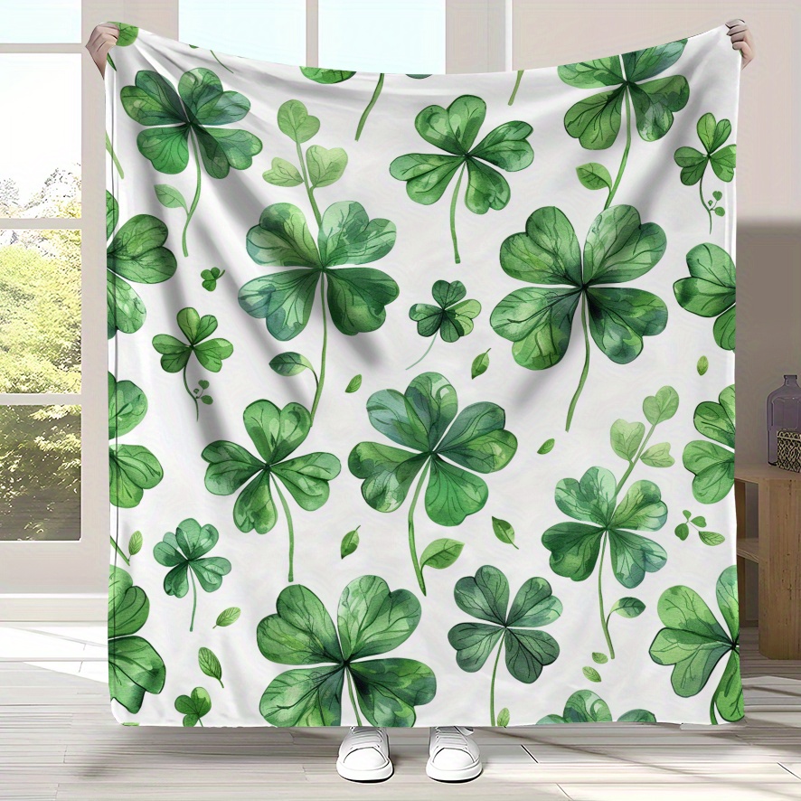 

Lucky Clover Pattern Throw Blanket: Festive And Versatile For All Seasons - Perfect For Home Decor, Bed, Sofa, Travel, And More