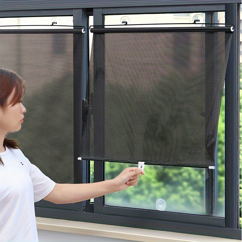 

Polyester Blackout Roller Blinds - Uv Protection Thermal Insulated Sunshade, Cordless Retractable Privacy Curtains For , No Drill Installation With Suction Cups, Plain Weave Unlined Fabric