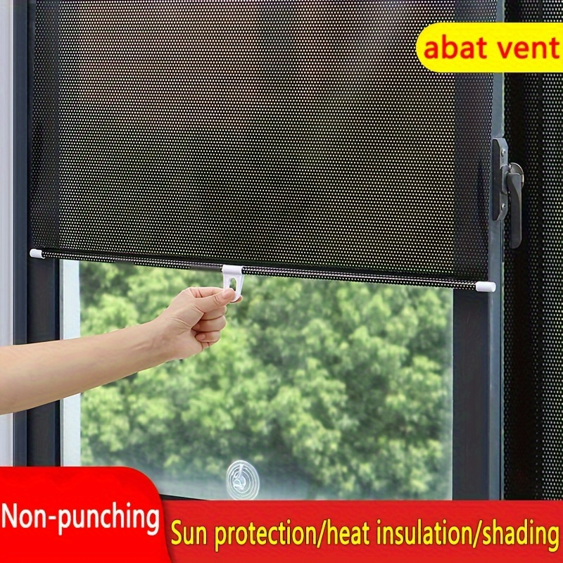 TEMU Polyester Blackout Roller Blinds - Uv Protection Thermal Insulated Sunshade, Cordless Retractable Privacy Curtains For , No Drill Installation With Suction Cups, Plain Weave Unlined Fabric