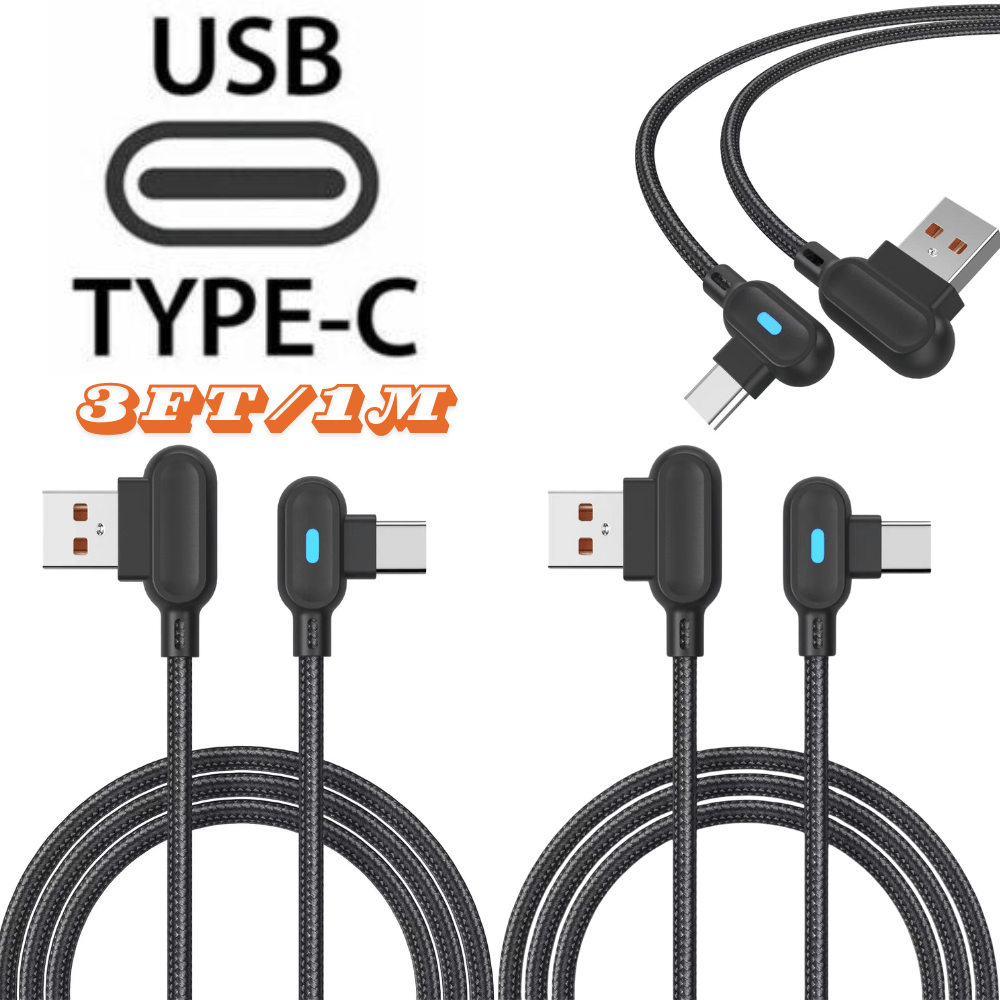 

3pcs 90 Degree Right Angle Usb C Fast Charger Cable 3ft/ 1m Type C Cord