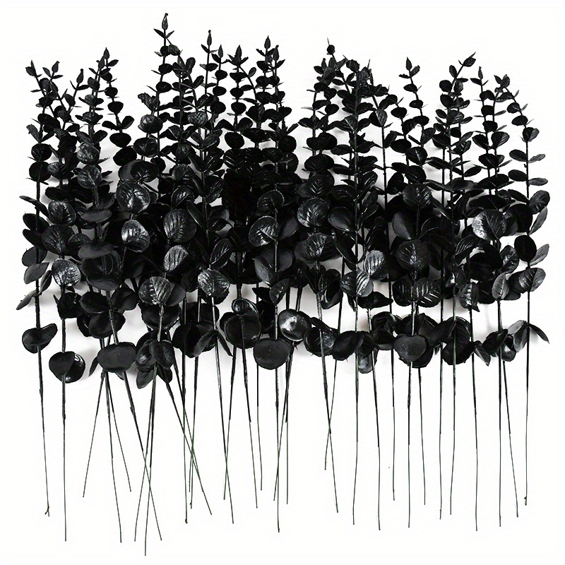 

10 Pcs Black Eucalyptus Stems Artificial Plant Flowers Bouquet - Home Table Decor - Suitable For , Christmas, Easter, Eid, Dia De Los Muertos - No Container Included