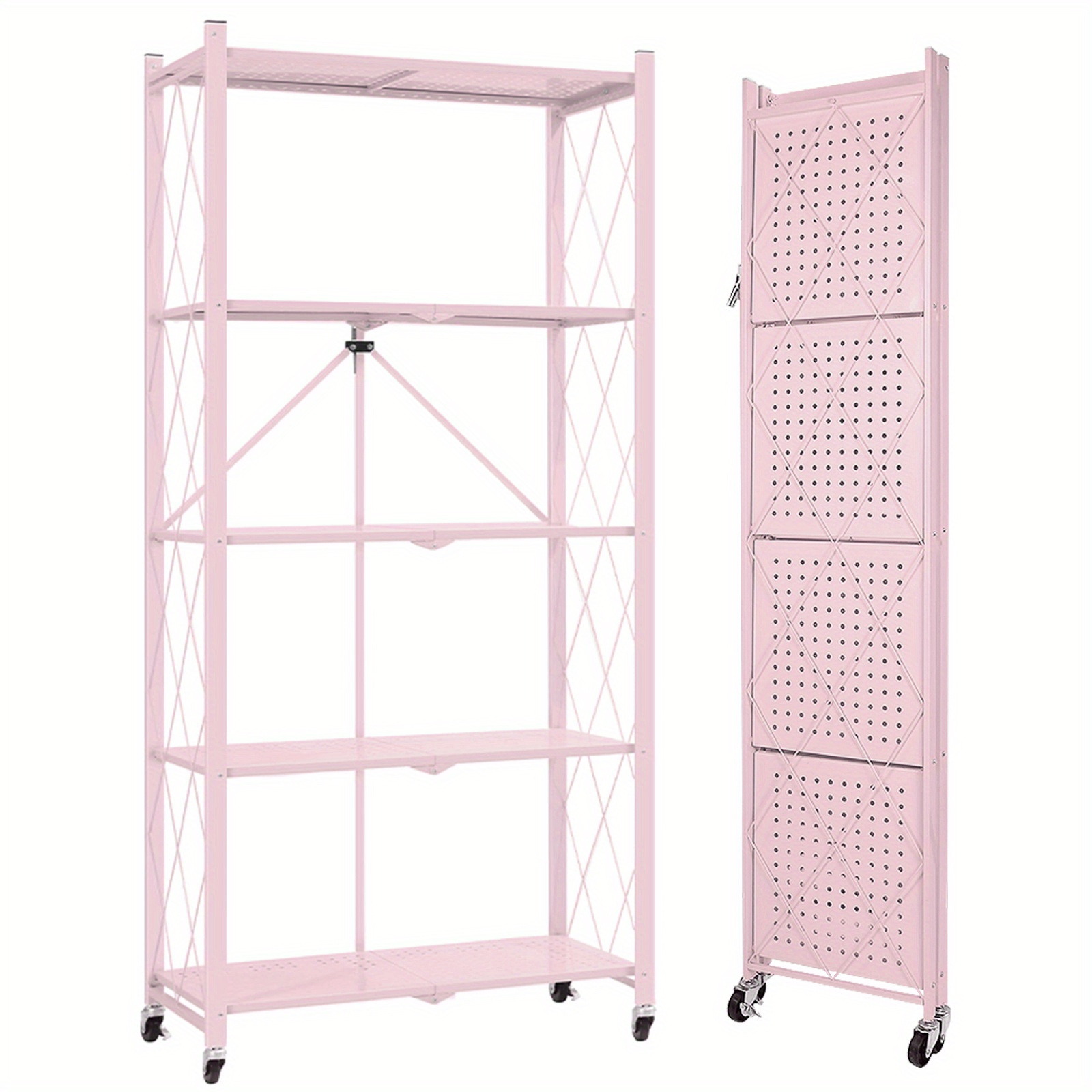 TEMU 5-tier Storage Rack With Hooks - Foldable & Carbon Steel Shelving For Kitchen, Garage & More, , Shelving