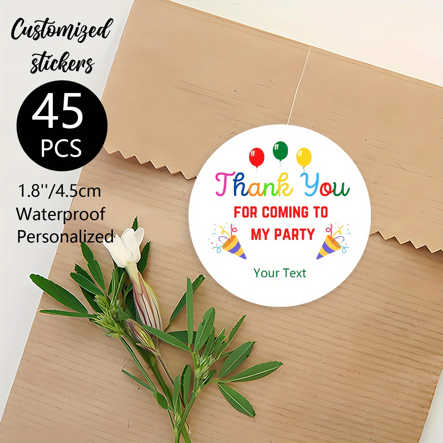 

45pcs Customized Waterproof Birthday Party Thank You Stickers, Paper Material, Personalized Labels For Gifts, School, Laptops, Diaries, Water Bottles - Celebration Decorations