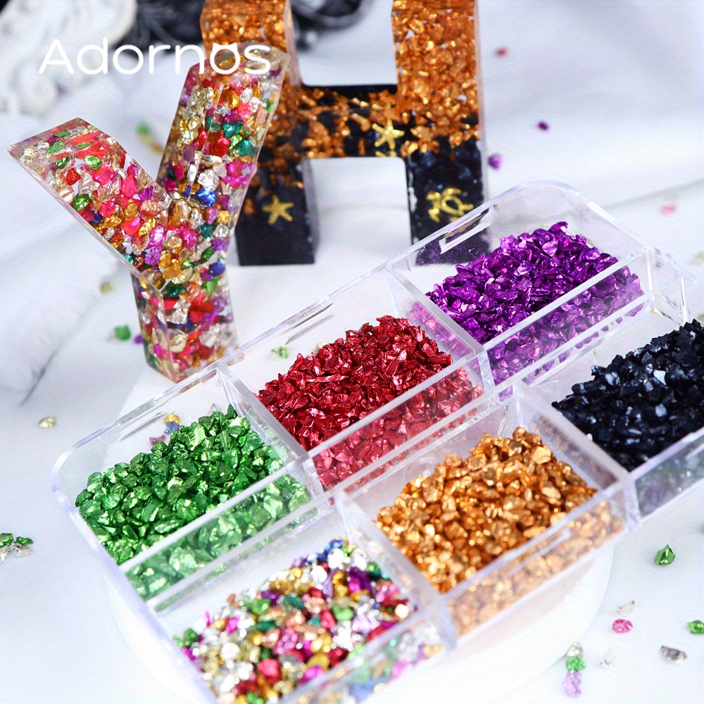 

Mixed Metallic Crystal Glass Stones For Epoxy Resin, 6-grid Assorted Irregular Gems, Colorful Rhinestone For 3d Diy Jewelry Making Crafts