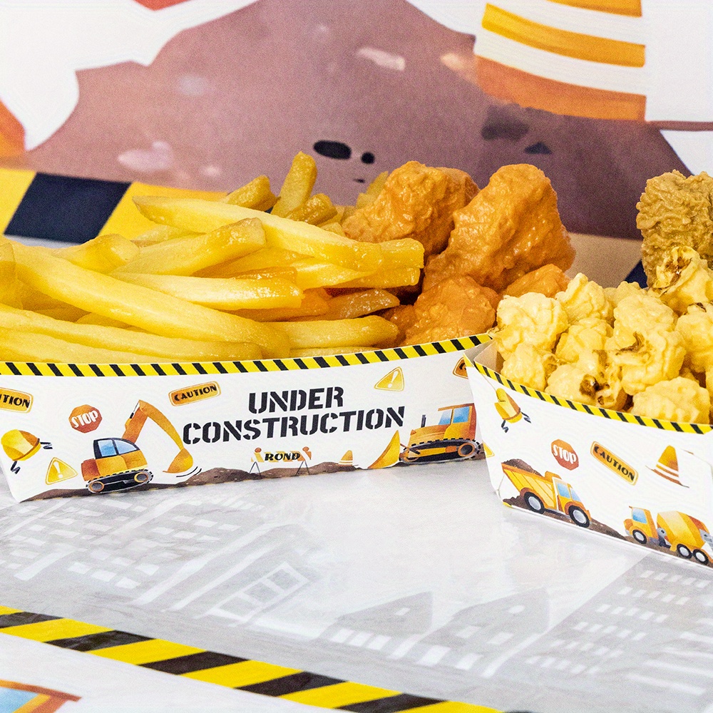 6 12шт. подносов для еды в строительной тематике экскаватор бульдозер картофель фри бумажный поднос для украшений на день рождения, принадлежности, коробка для закусок, сервировочные тарелки, держатели для тако, детали 9