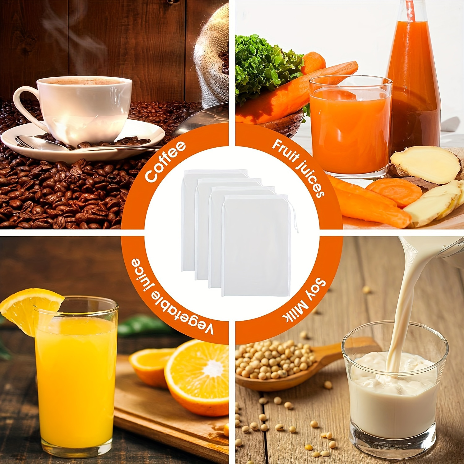 1/5pcs Reusable Nylon Fine Mesh Food Strainer Bags, Multi-Purpose Kitchen Straining Tool, Durable, Easy to Clean, for Nut Milk, Juice, Cheese, Brewing