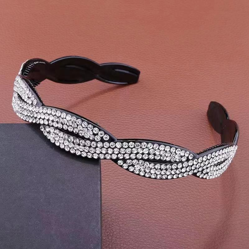 

Elegant Rhinestone-encrusted Wide Headband For Women - Non-slip, Stretchy Hair Accessory With Teeth For - Long & , Vintage Style