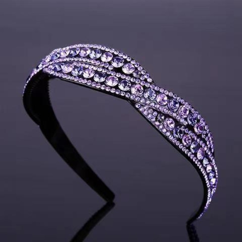 TEMU Elegant Rhinestone-encrusted Wide Headband For Women - Non-slip, Stretchy Hair Accessory With Teeth For - Long & , Vintage Style