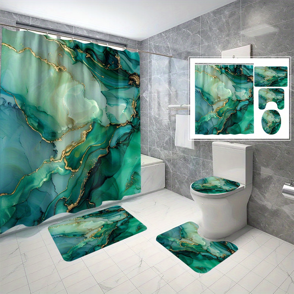 

Artistic Marble Design Shower Curtain Set With Water-resistant Polyester Fabric, Includes 12 C-type Hooks, Machine Washable, All-season Bathroom Decor With Optional Accessories - 1pc/3pc/4pc Options