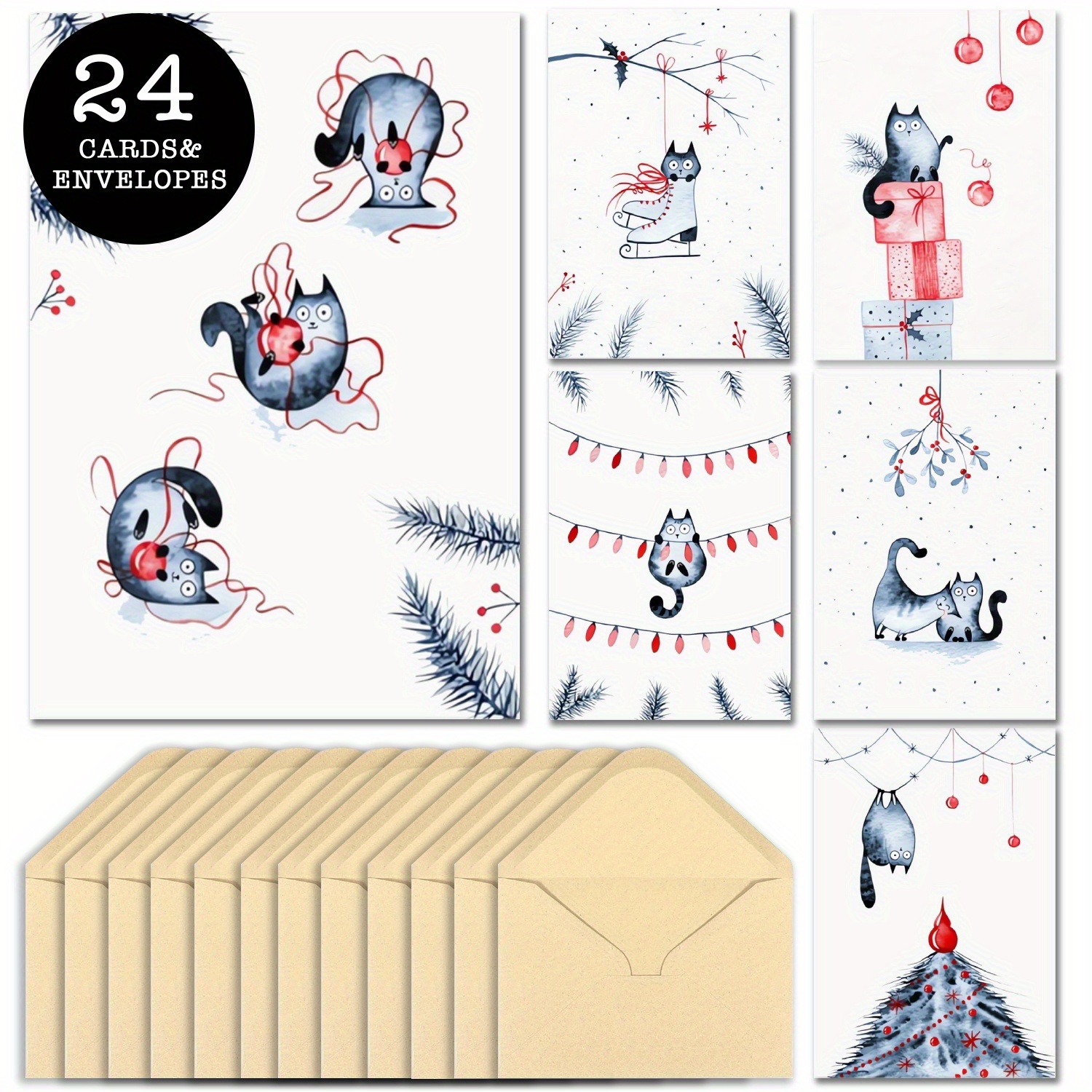 

24pcs Cat Christmas Greeting Envelopes - , For &