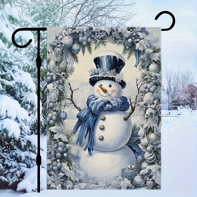 

Snowman With Blue Scarf Double-sided Garden Flag - Winter & Holiday Decor, Polyester, No Pole Needed, 12x18in