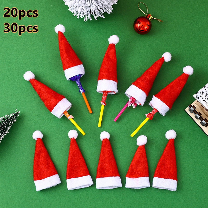 

Christmas Mini Santa Hats 20pcs/30pcs - Seasonal Tableware Decorations, Cutlery Holders, Festive Bottle Toppers, Christmas Party Accessories Without Electricity, Non-feathered, Multifunctional Decor