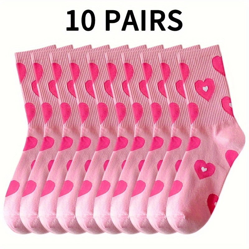 

10 Pairs Of Heart-shaped Socks, Cute And Breathable Valentine's Day Stockings, Women's Stockings And Socks, Christmas, Holiday Gifts, For Family,