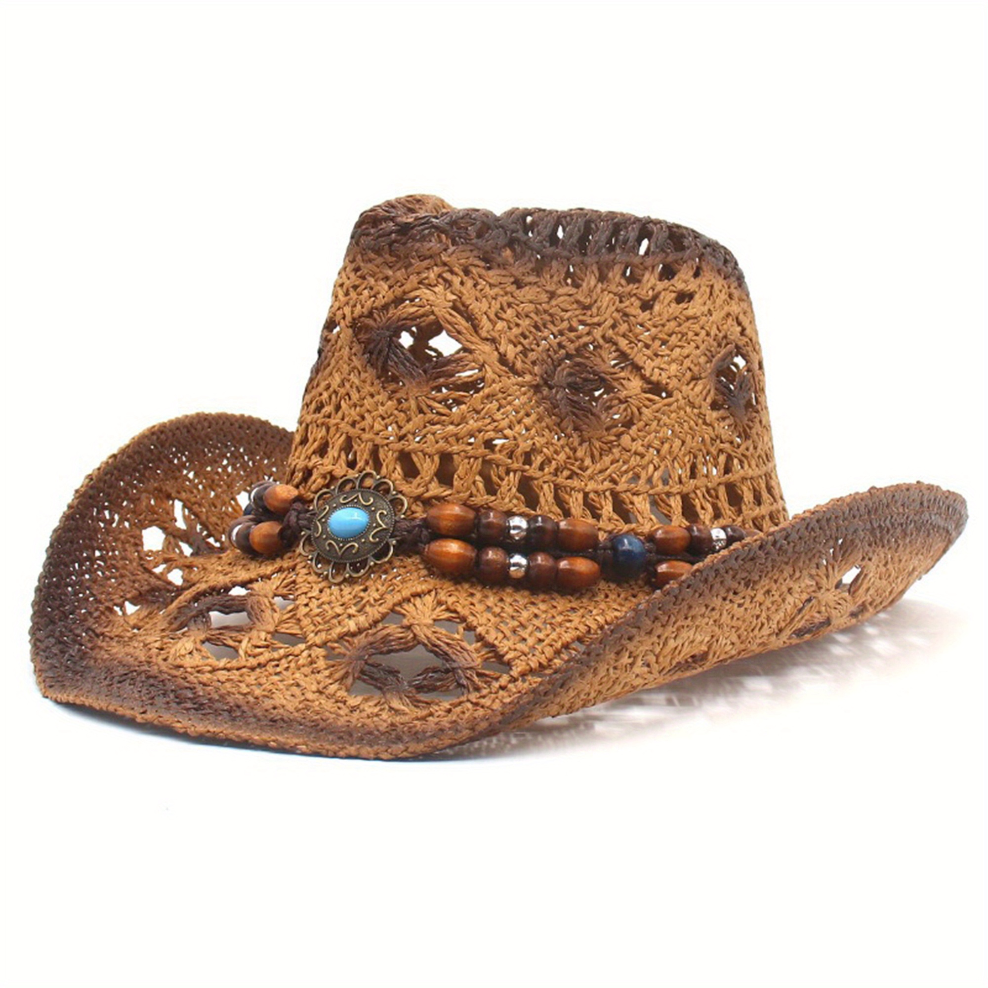 Straw Cowboy Hat with Decorative Band - Unisex Wide Brim Sun Hat polyester cowboy hat unisex straw - Temu main image 4
