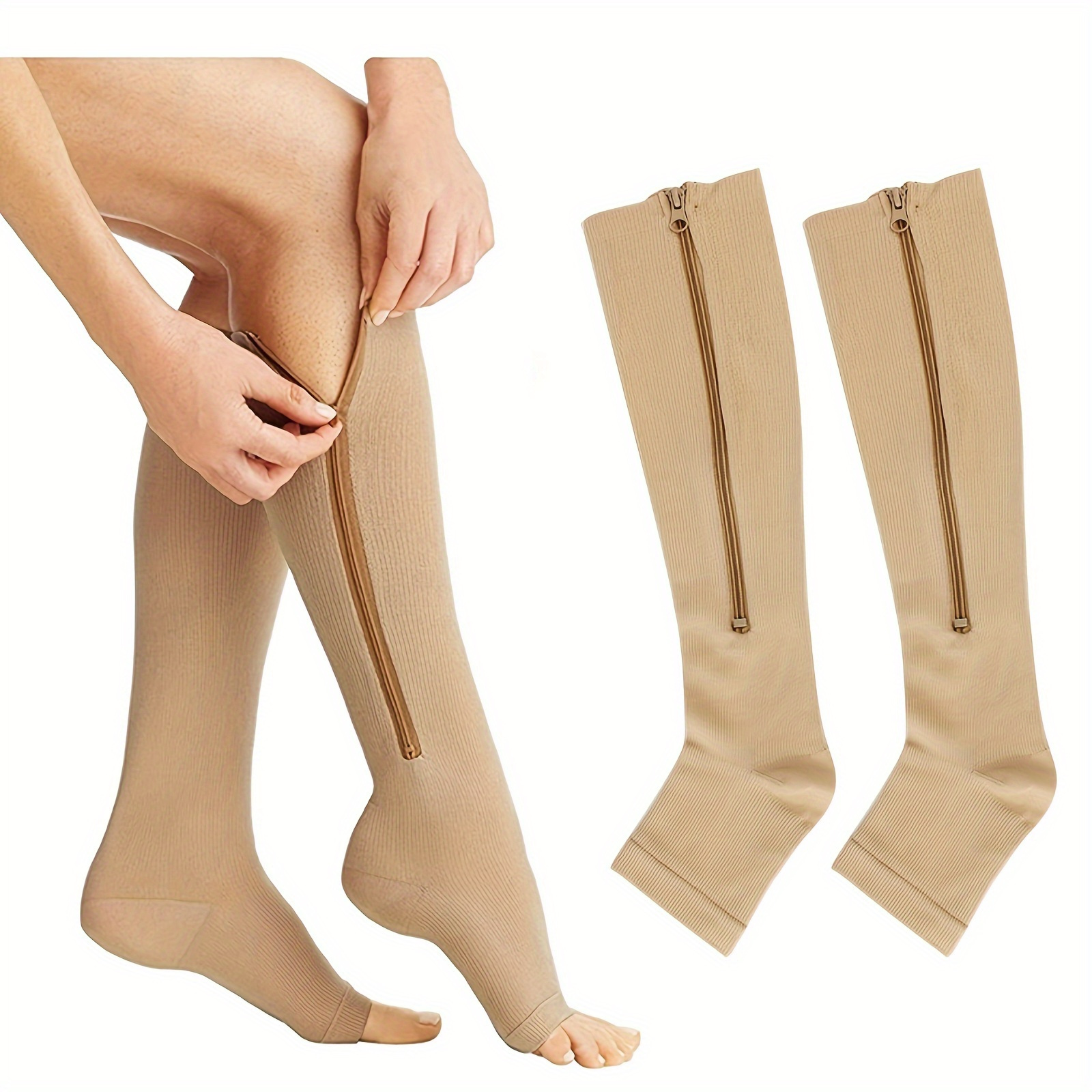Mangas de compresión transpirables ultra cómodas de 2 piezas con cremallera lateral Quick-Ease - Soporte unisex para hombres y mujeres