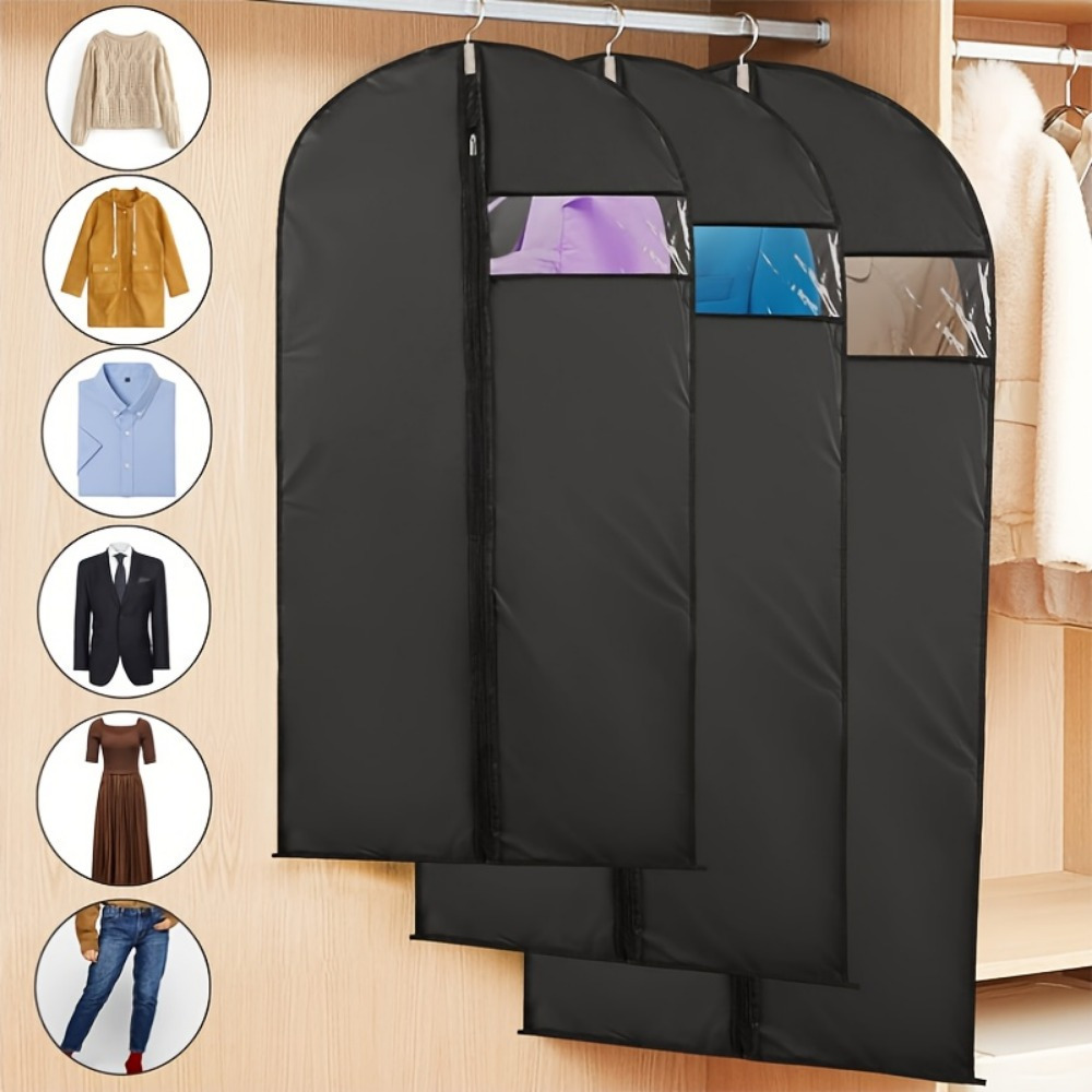 5  black garment bags with pink zipper   plastic suit dress and coat covers for closet storage versatile hanging organizer for men womens clothing clothes organizer storage details 1