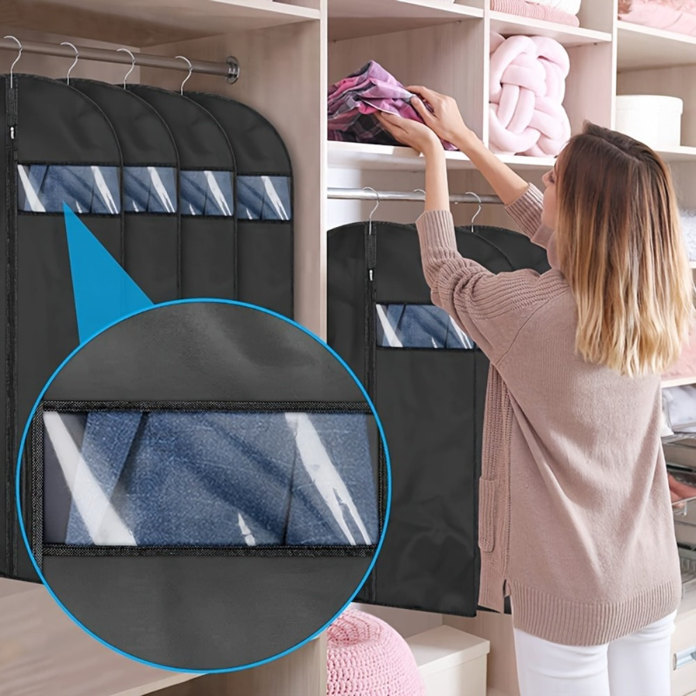 5  black garment bags with pink zipper   plastic suit dress and coat covers for closet storage versatile hanging organizer for men womens clothing clothes organizer storage details 4