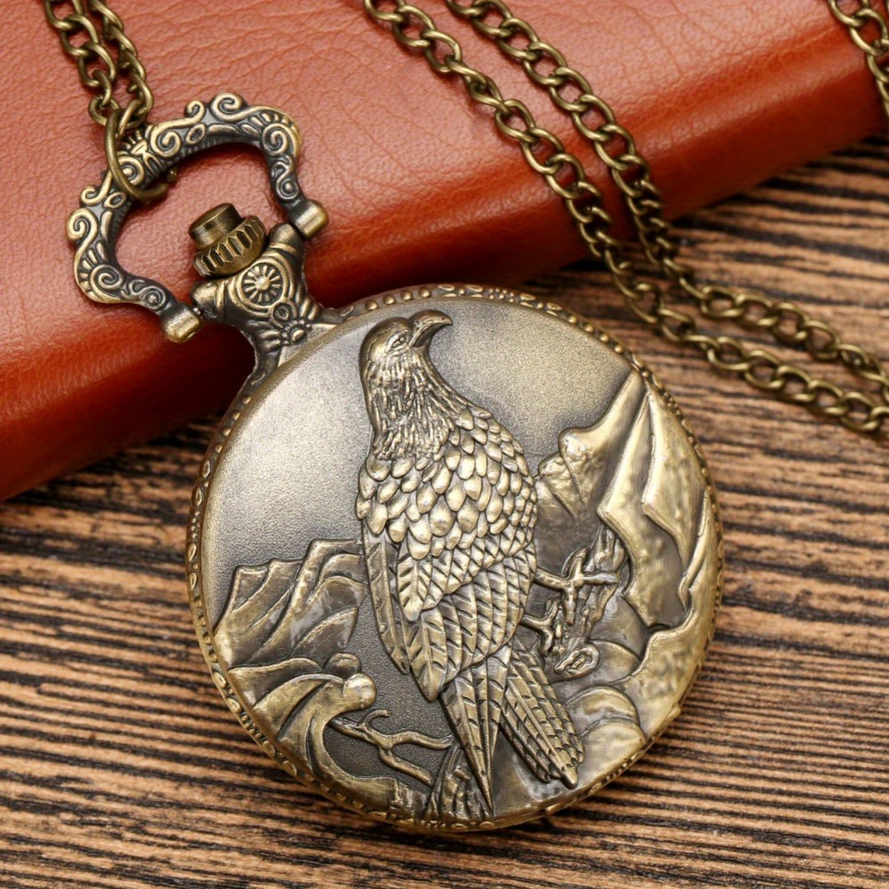 antique 3d old   bird on tree display quartz pocket watch bronze necklace chain sweater pendant pocket clock gifts christmas birthday present Product details 3