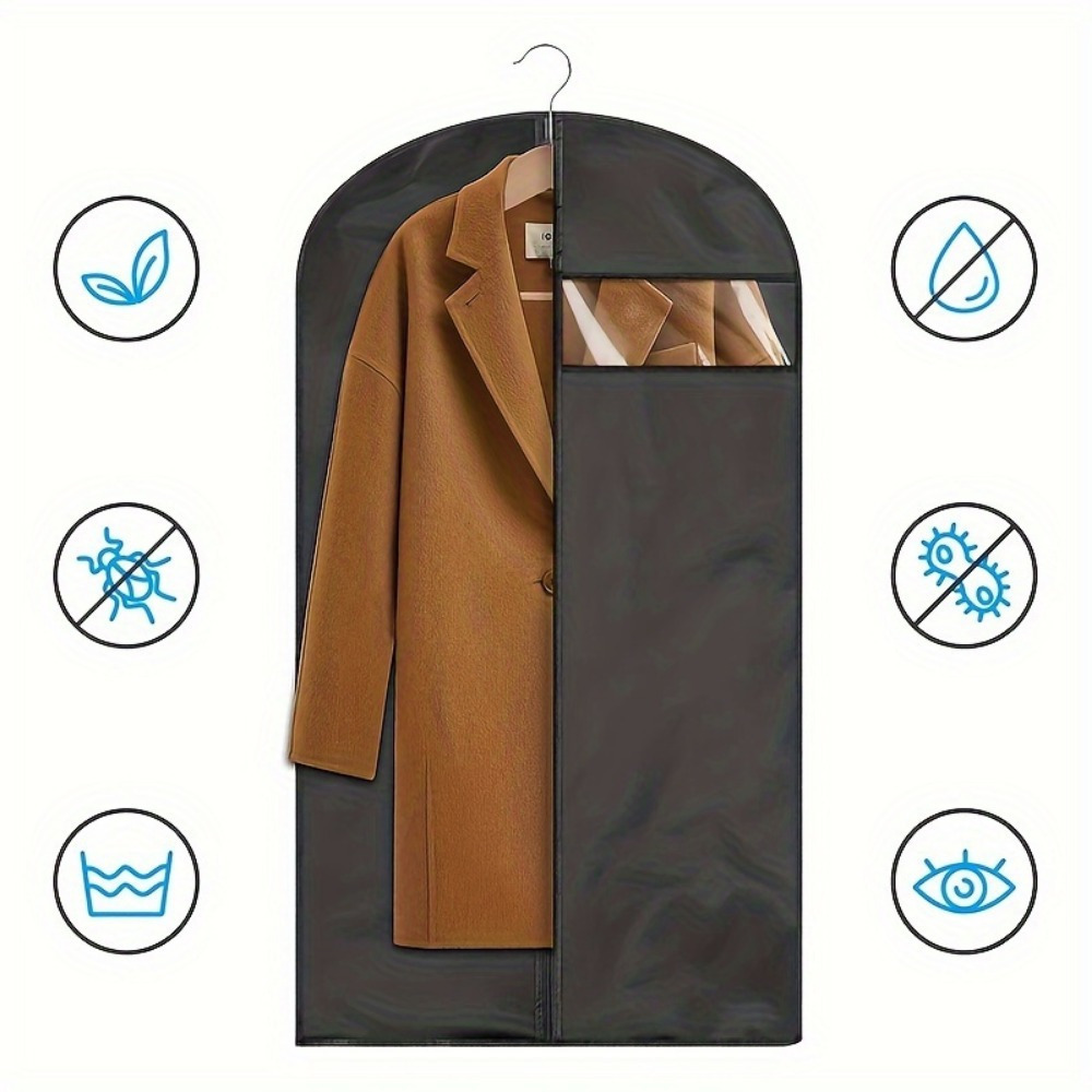 5  garment bags for suits coats dresses   plastic hanging clothes storage covers with zipper for men women details 6