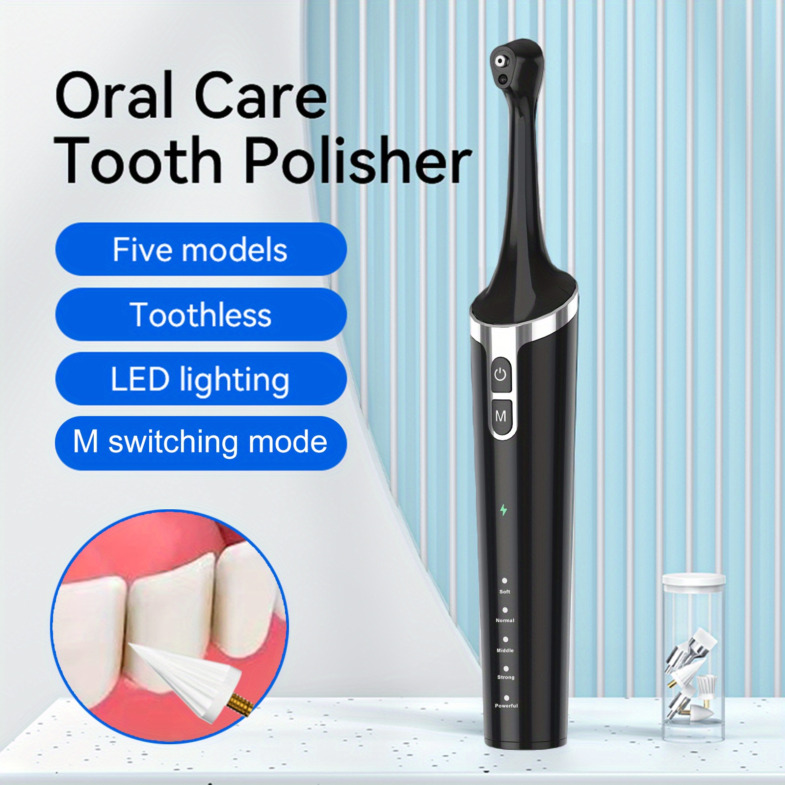 

Tooth Polisher, Rechargeable Tooth Whitening Kit For Teeth Daily Whitening And Cleaning, Electric Dental Polisher With 7 Brush Heads, 5 , And Led Light.