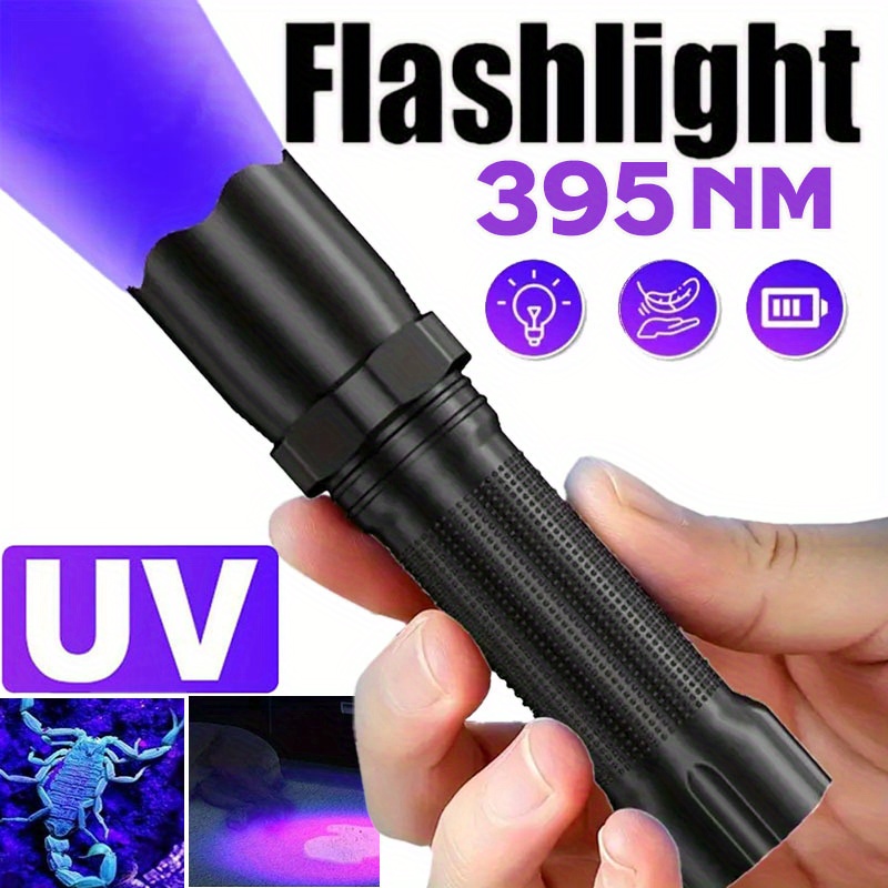 Black Light Flashlight Rechargeable, 3in1 LED UV Flash Light, 1200Lumen 7 Light Modes, Zoomable, Waterproof Pocket Size Flashlight for Pet Urine Stain Blacklight Flashlights UV Flashlight 365nm Blacklight LED