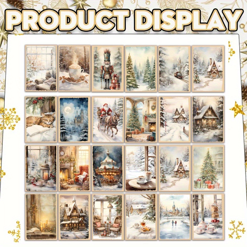 E-shop 24 Stk. Vintage Weihnachtskarten mit Umschlägen - Gemütliche Winter-Szenen, Einfache Aufbewahrung, Großpackung Grußkarten für Feiertage,