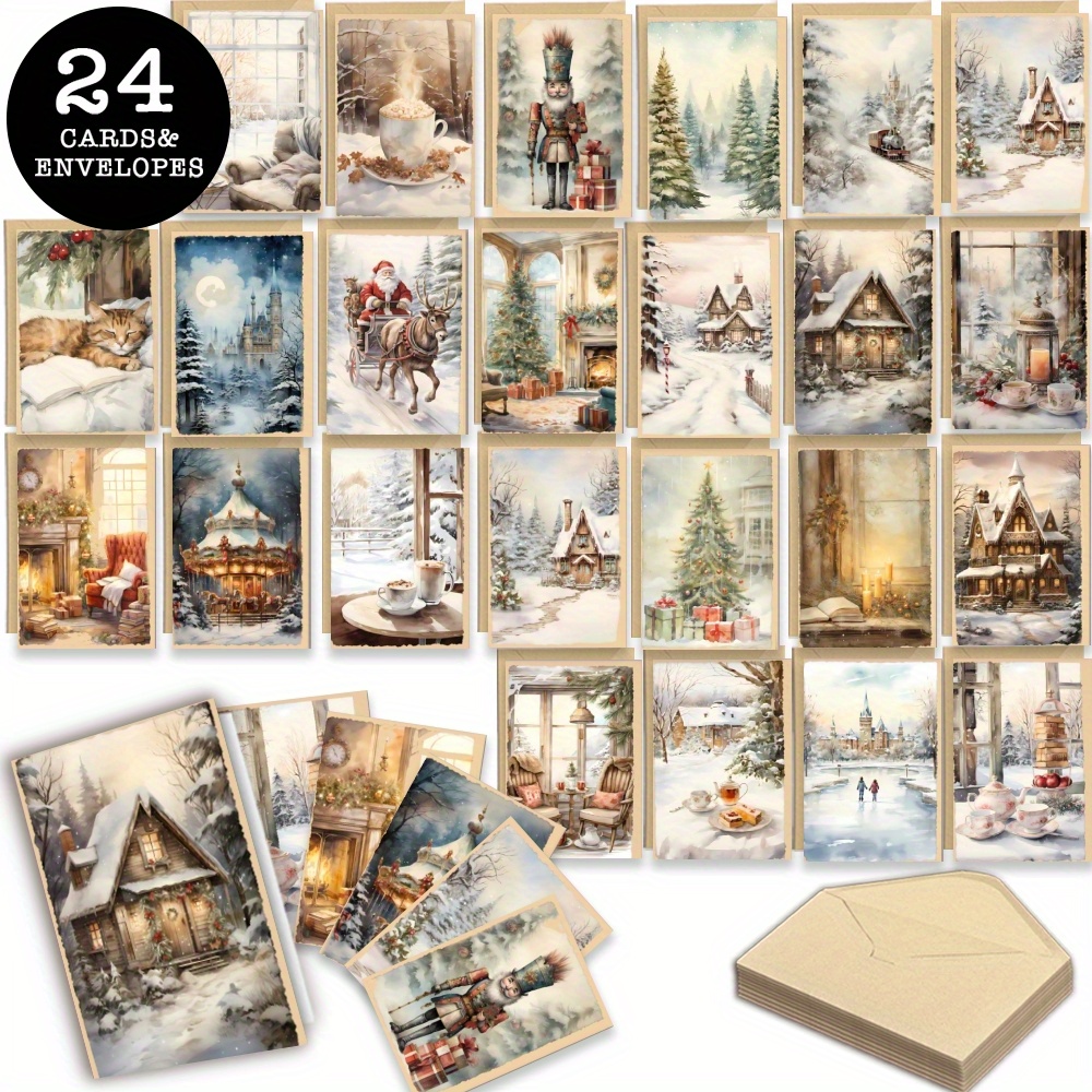 

24pcs Vintage Christmas Cards With Envelopes - Cozy Winter , , Bulk Greeting Cards For Holidays, Birthdays, Thank Yous & More - Ideal Gift For Family & Friends, Christmas Gifts