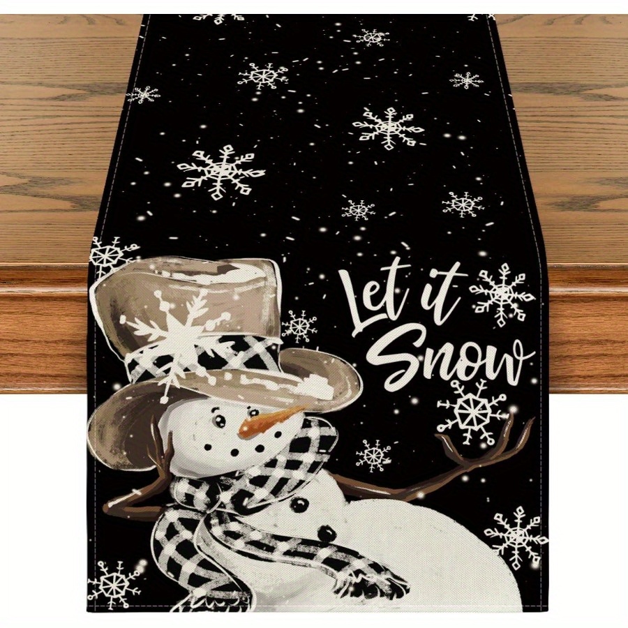 

Let It Snow" Winter Table Runner - Black Snowman & Snowflake Design, Polyester, Rectangular For Christmas & Home Party Decor Snowman Decorations Winter Decorations