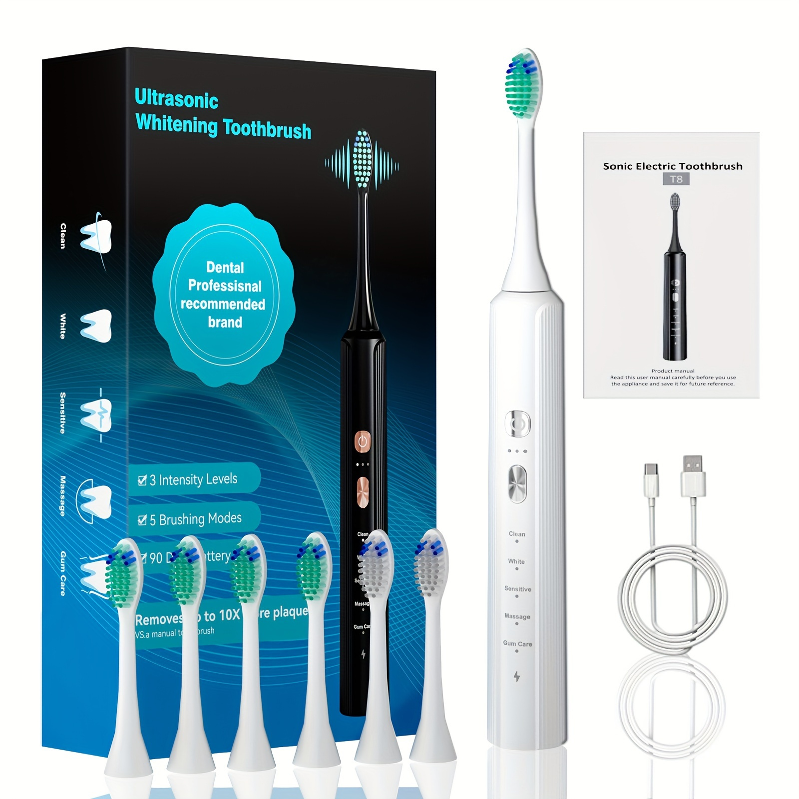 

Ultrasonic Toothbrush For Adults, 6 , 1 Charge For 90 , Usb , 5 - , , , Massage & , Suitable For , Ipx7