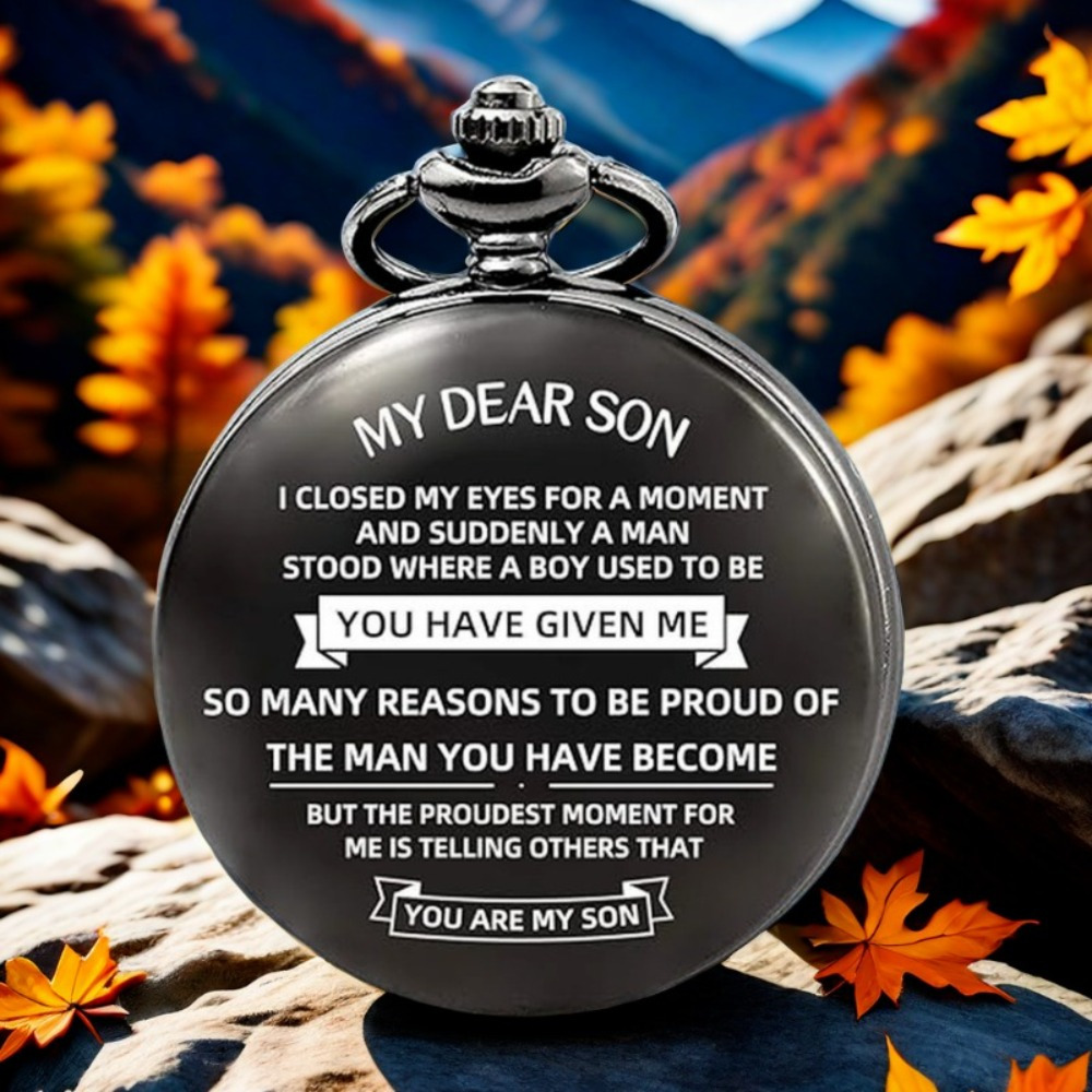 TEMU To My : Black Quartz Pocket Watch Pendant, Durable Texture+arabic Numeral Dial, Christmas&new Year Gift, Full Of Worries And