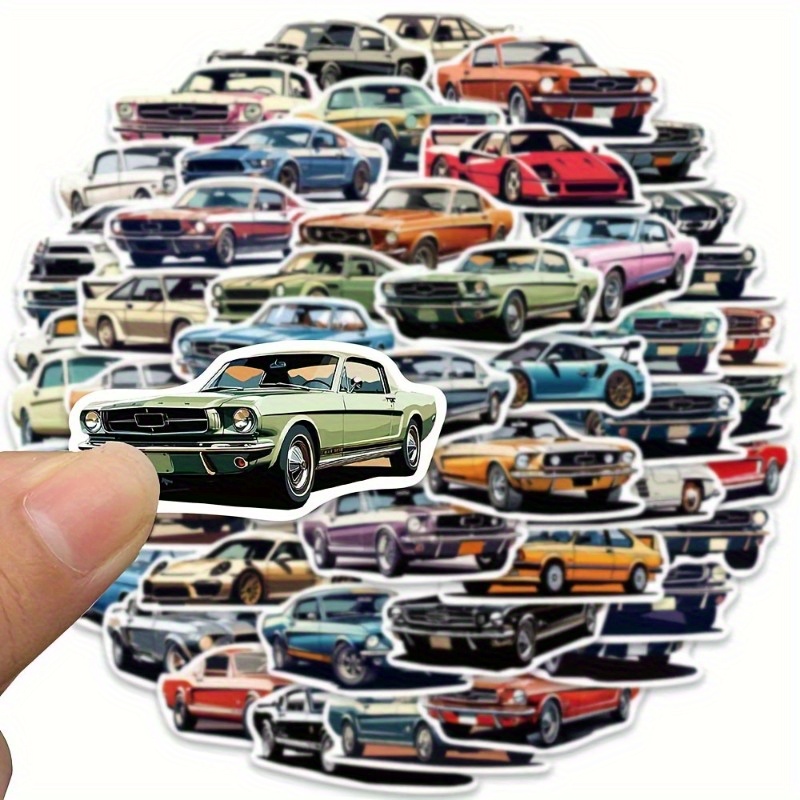 

50-piece Classic Automobile Vinyl Stickers - Water-resistant Decals For Luggage, Guitar, Skateboard - Retro Vehicle Graffiti Style Decoration