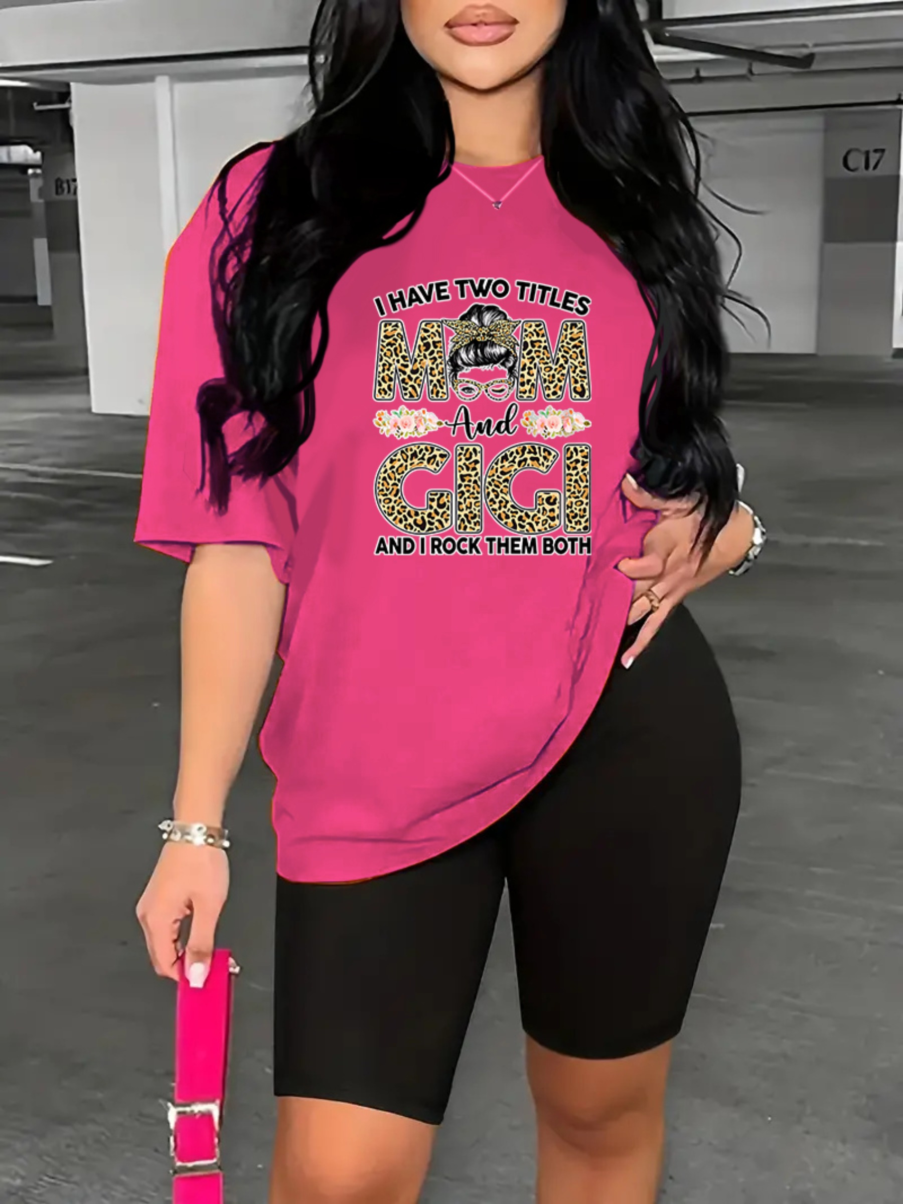 Traje casual de dibujos animados y estampado de leopardo para mujer,  conjunto deportivo de piezas con camiseta de manga corta y pantalones