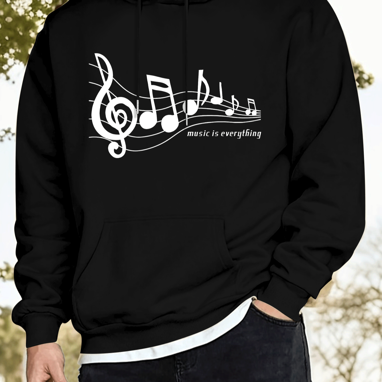 

Men's Cozy Music-themed Hoodie - Casual Long Sleeve Pullover With Kangaroo Pocket, Fall & Winter