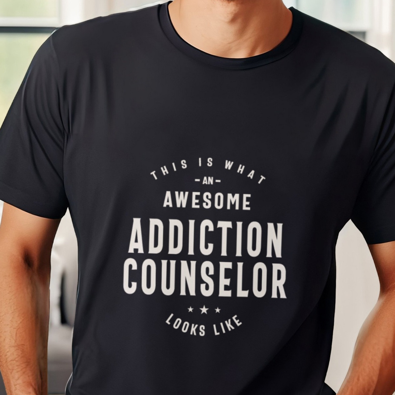 

Men's Summer Short Sleeve T-shirt With Front Print - Comfortable, Breathable Fabric, Casual Sporty Style- Addiction Counselor Job