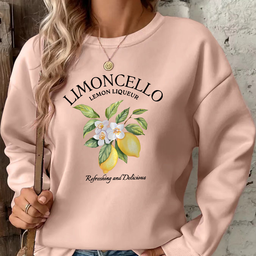 

Lemon Print Pullover Sweatshirt, Casual Long Sleeve Crew Neck Sweatshirt For Fall & Winter, Women's Clothing